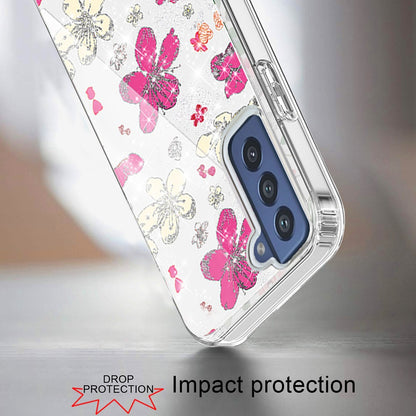 For iPhone 14 Pro (6.1") Beautiful Laser Clear Bling Glitter Design Pattern Hybrid Gummy Hard PC and TPU  Phone Case Cover