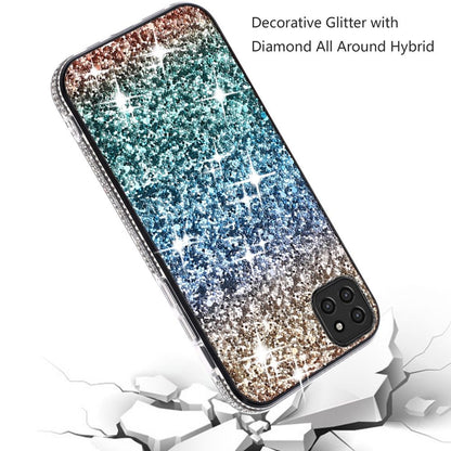 For Samsung Galaxy A22 5G Rhinestone Sparkling Rainbow Gradual Glitter Full Diamond Bling Protective Hybrid Rugged Slim TPU  Phone Case Cover