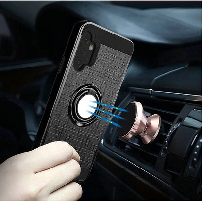 For Apple iPhone 13 Pro (6.1") Hybrid Ring Stand Brushed with 360 Rotating Ring Magnetic Bracket Dual Layer TPU Armor Texture Rugged  Phone Case Cover