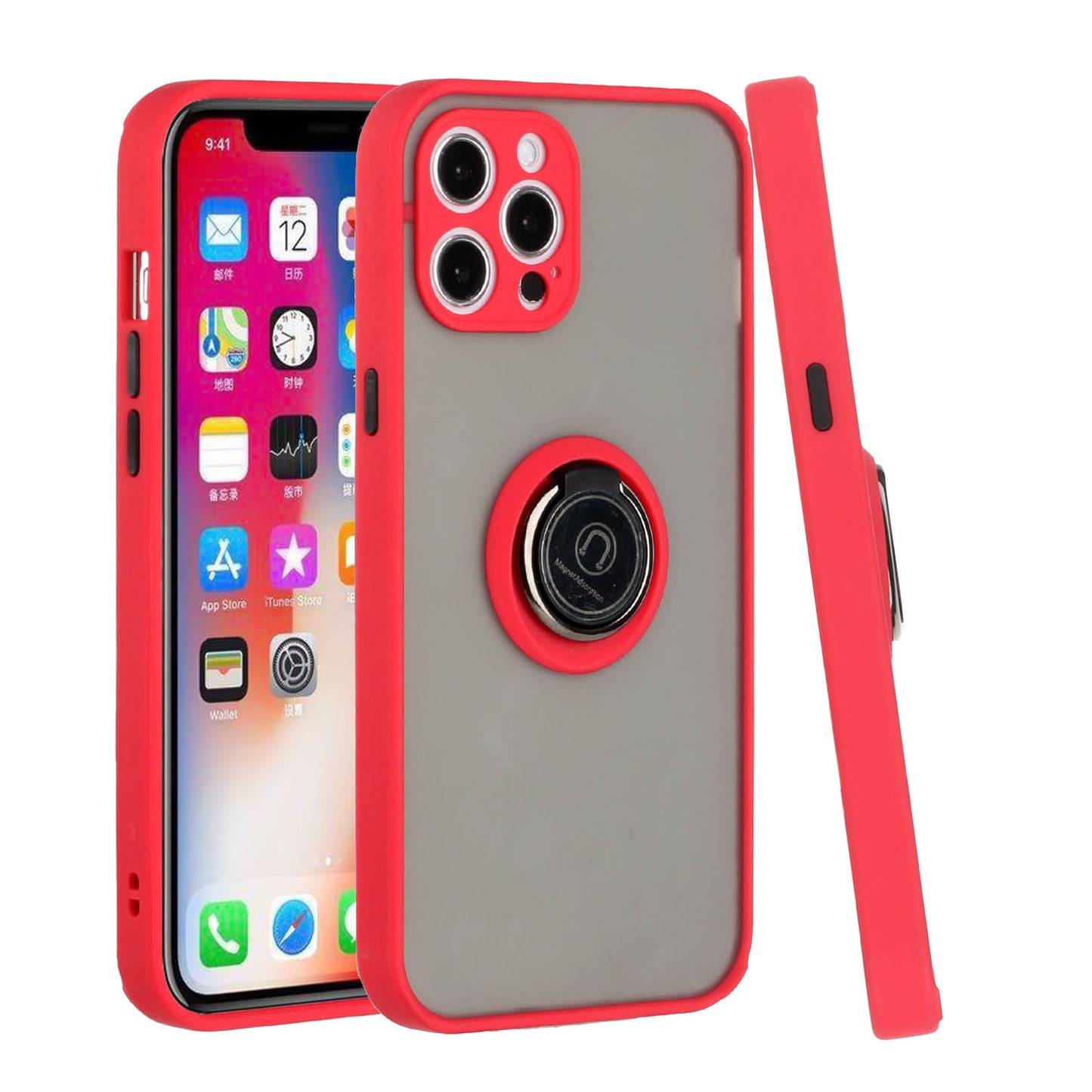 For Apple iPhone 14 Pro (6.1") Hybrid Protective TPU Shockproof with 360° Rotation Ring Metal Stand & Covered Camera  Phone Case Cover