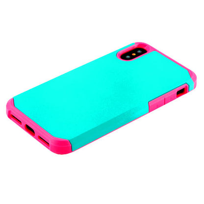 For Apple iPhone XS/X Dual Layer Hybrid Armor Rubber Soft TPU Hard PC Shockproof Slim Fit Teal Green Pink Phone Case Cover
