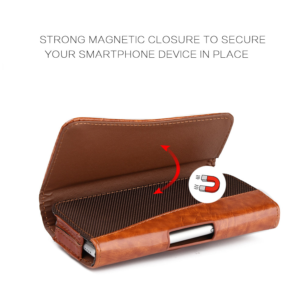 For Samsung Galaxy A23 5G Universal Horizontal Leather Case Belt Clip Holster with Clip Loops Cell Phone Carrying Pouch [Magnetic Closure] [Brown]