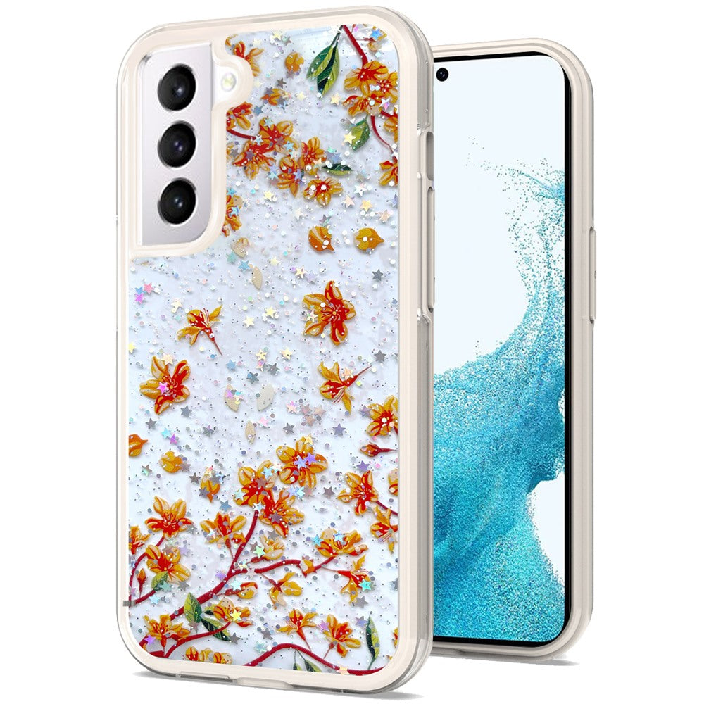 For Apple iPhone 14 (6.1") Sakura Spring Flowers Design Colorful Frame Hybrid Rubber TPU Hard Shockproof Rugged Slim  Phone Case Cover