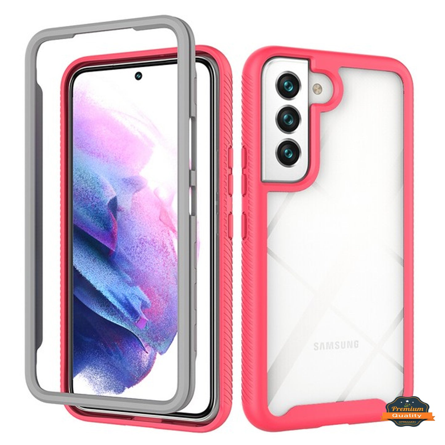 For Samsung Galaxy S22+ Plus Full Body Armor Slim Hybrid Double Layer Hard PC + TPU Transparent Back Rugged Shockproof  Phone Case Cover