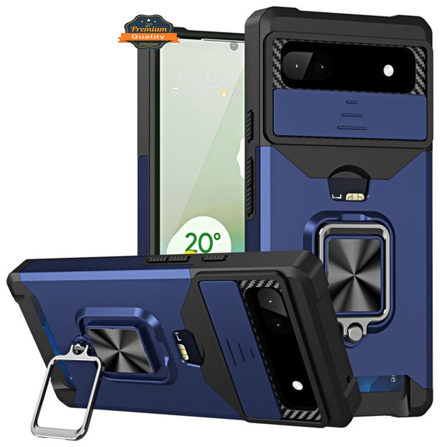 For Google Pixel 7 Wallet Case Designed with Slide Camera Protection, Card Slot & Ring Kickstand Magnetic Car Mount  Phone Case Cover