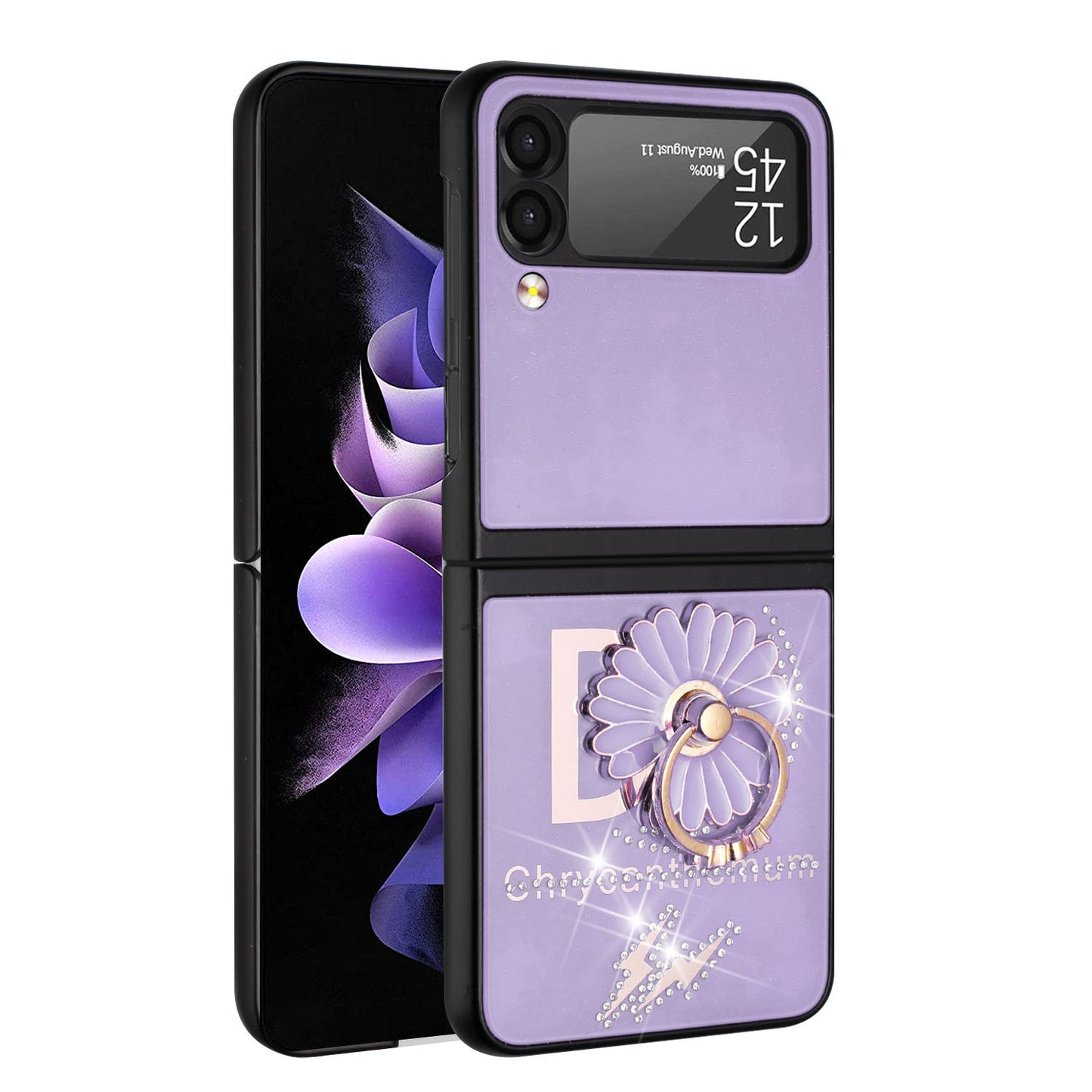 For Samsung Galaxy Z Flip 4 5G Diamond Bling Sparkly Glitter Ornaments Engraving Hybrid with Ring Stand Fashion  Phone Case Cover