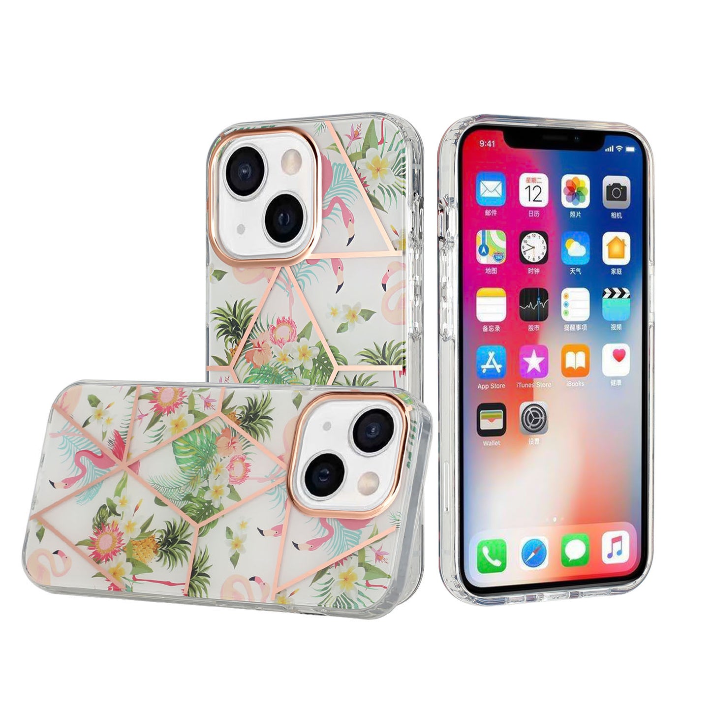 For Apple iPhone 14 Plus 6.7" Fashion Floral IMD Design Flower Pattern Hybrid Protective Hard Rubber TPU Slim Back  Phone Case Cover