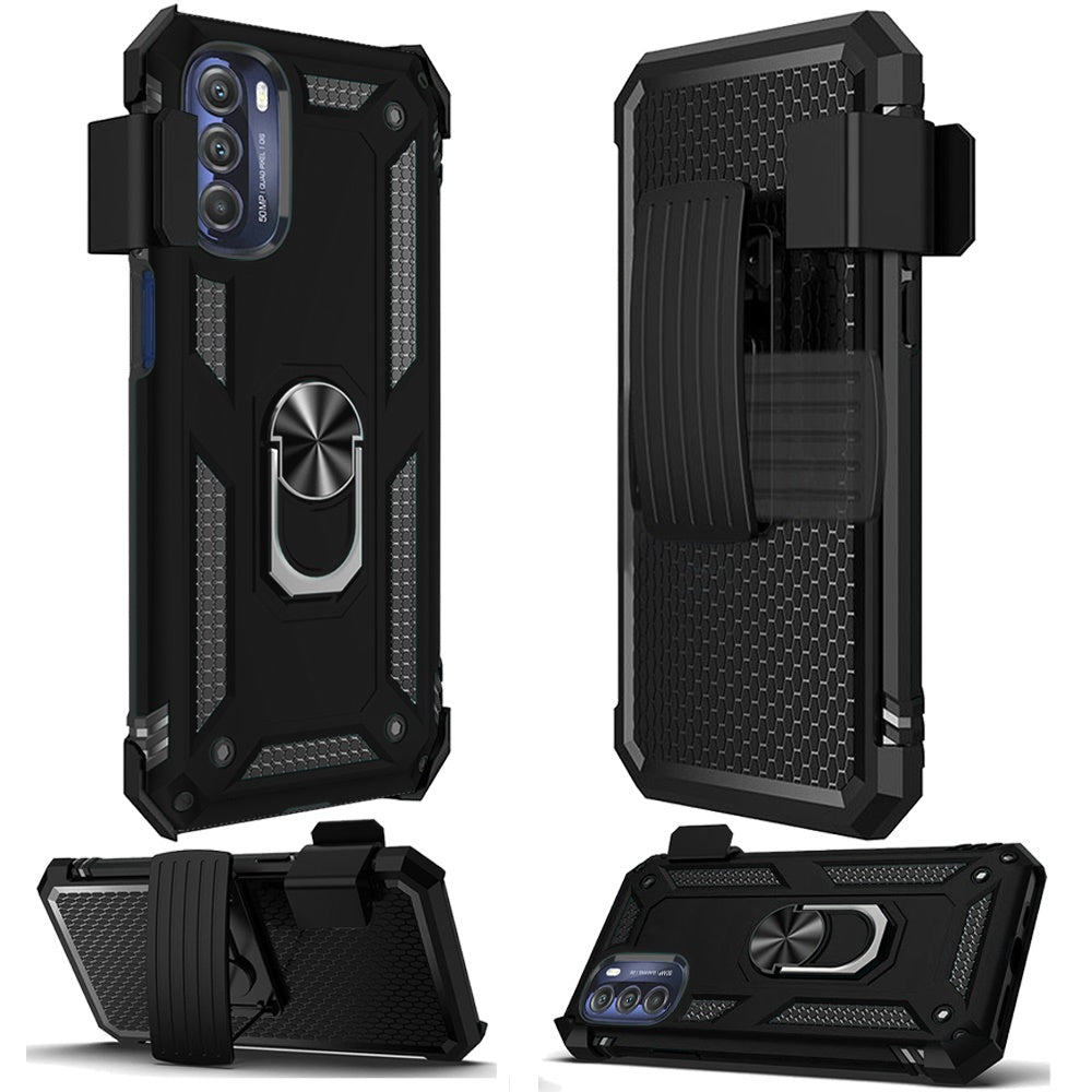 For Motorola Moto G Stylus 5G 2022 Hybrid with Belt Clip Holster Ring Stand Holder, Military Grade Fit Magnetic Car Mount  Phone Case Cover