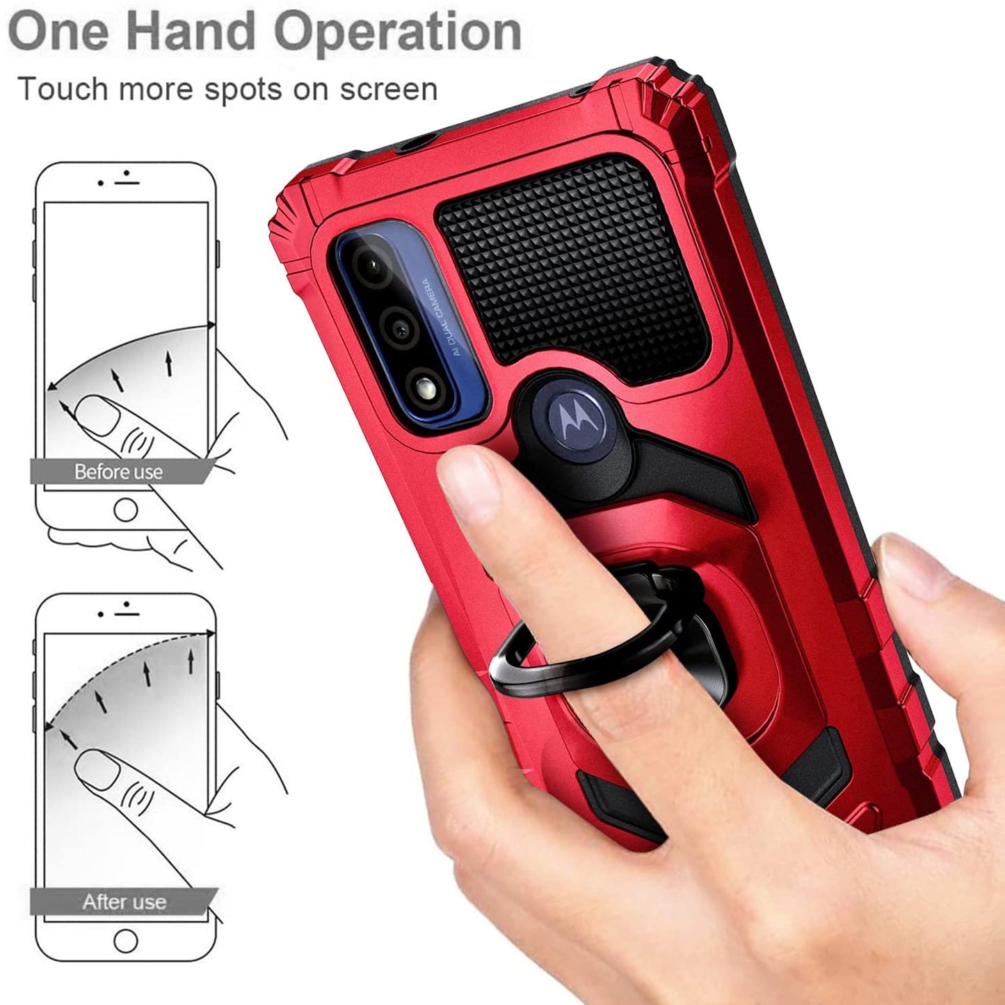 For AT&T Maestro 3 Armor Hybrid Stand Ring Hard TPU Rugged Full-Body [Military-Grade] Magnetic Car Ring Holder Red Phone Case Cover
