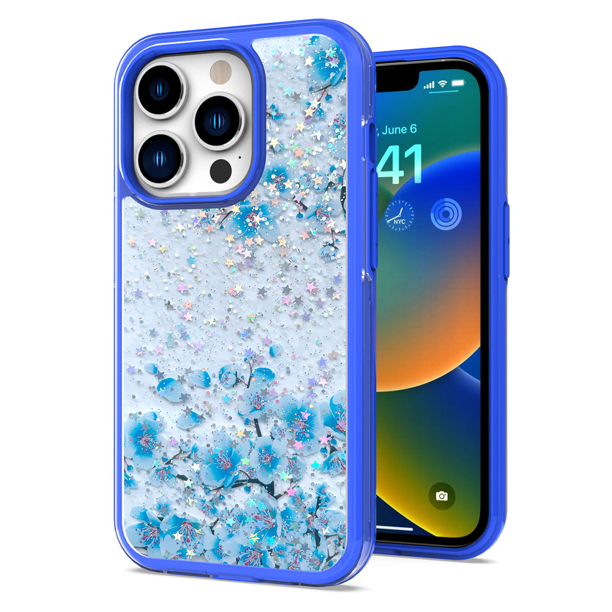 For iPhone 14 Pro (6.1") Sakura Spring Flowers Design Colorful Frame Hybrid Rubber TPU Hard Shockproof Rugged Slim  Phone Case Cover