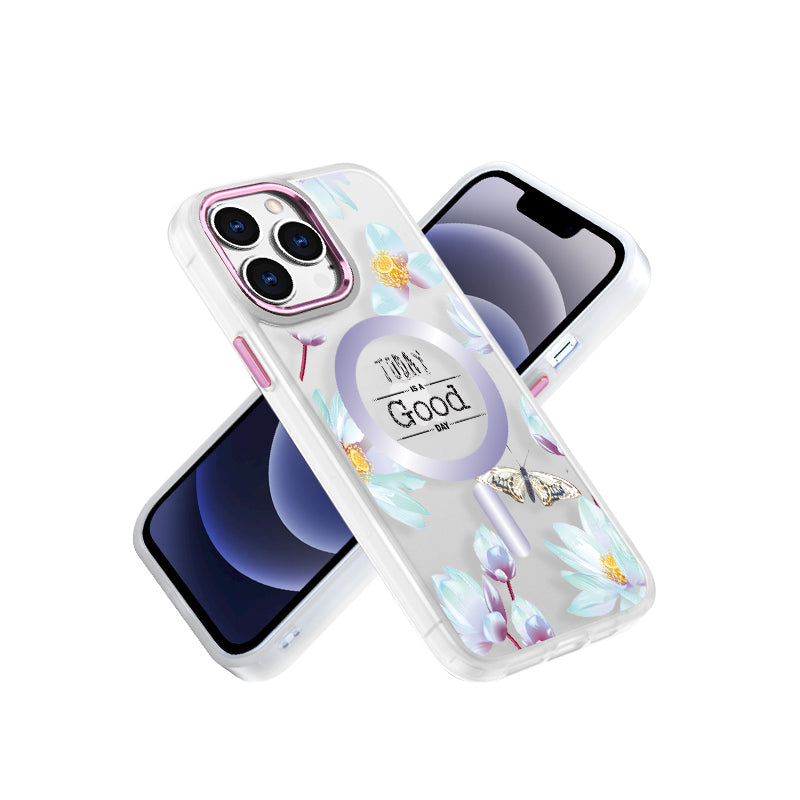 For Apple iPhone 14 /Plus Pro Max Hybrid Flower Quotation Design Fashion Hard PC with MagSafe Compatible  Phone Case Cover