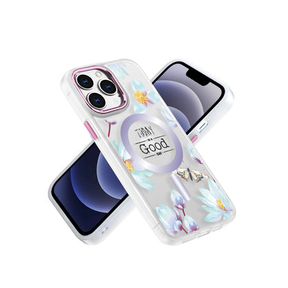 For Apple iPhone 14 /Plus Pro Max Hybrid Flower Quotation Design Fashion Hard PC with MagSafe Compatible  Phone Case Cover