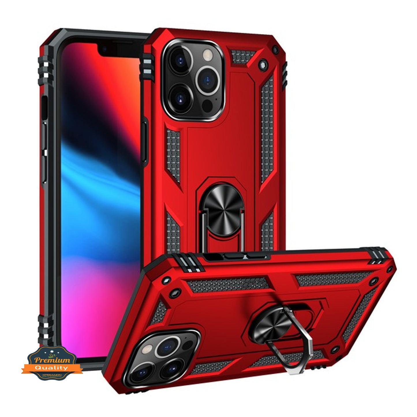 For Apple iPhone 14 /Pro Max Shockproof Hybrid Dual Layer PC + TPU with Ring Stand Metal Kickstand Heavy Duty  Phone Case Cover