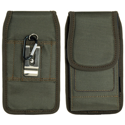 For Samsung Galaxy A23 5G Universal Nylon Pouch Case Vertical Phone Holster with Dual Card Slots, Pen Holder, Belt Clip Loop & Hook Cover [Green]