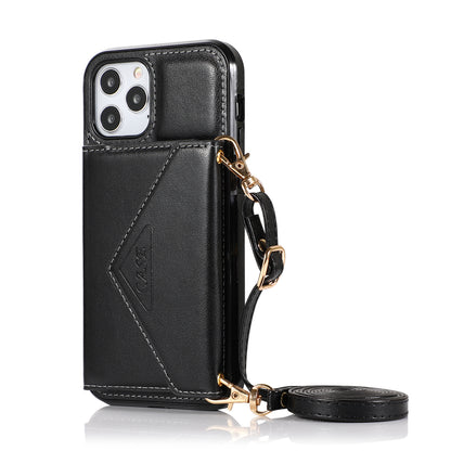 For Apple iPhone 14 /Plus Pro Max Wallet Case Credit Card ID Money Holder Lanyard Neck Strap Flip PU Leather  Phone Case Cover