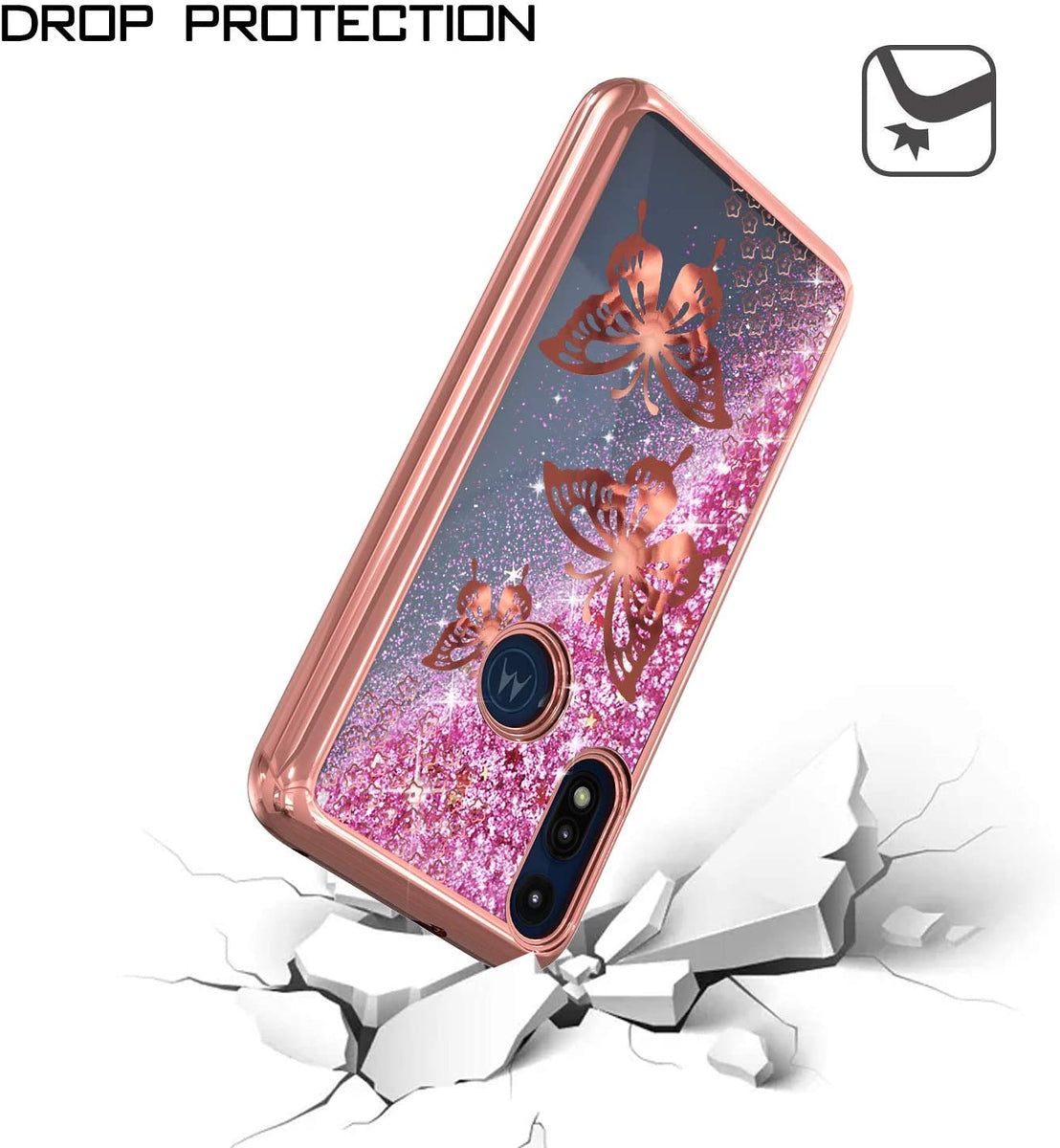 For Motorola Edge+ 2022 /Edge Plus Quicksand Liquid Glitter Bling Flowing Fashion Hybrid Rubber TPU Chrome Plating Hard Butterfly Phone Case Cover
