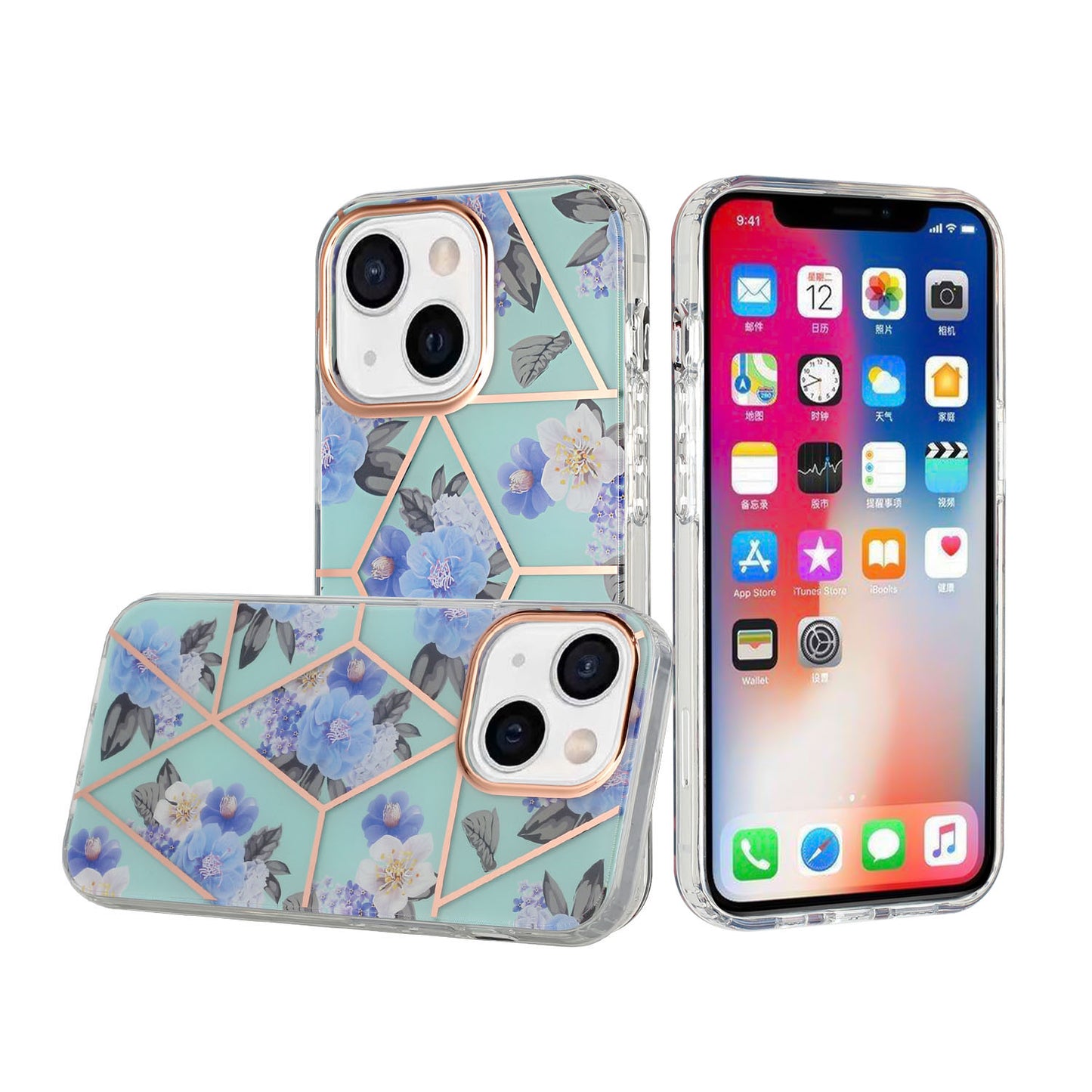 For Apple iPhone 14 Pro (6.1") Fashion Floral IMD Design Flower Pattern Hybrid Protective Hard Rubber TPU Back  Phone Case Cover