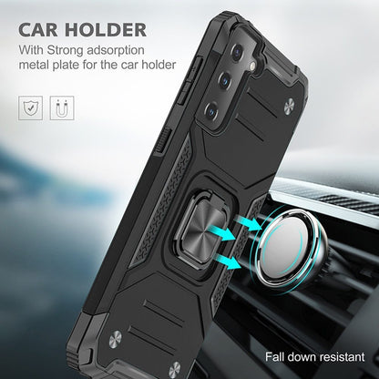 For Apple iPhone 14 Plus (6.7") Armor Hybrid with Ring Holder Kickstand Shockproof Heavy-Duty Durable Rugged Dual Layer Black Phone Case Cover