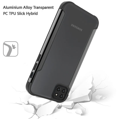 For Samsung Galaxy A22 5G Hybrid Aluminum Alloy Metal Clear Transparent Back PC TPU Bumper Frame Armor Shockproof  Phone Case Cover