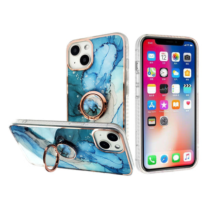 For Apple iPhone 14 Plus (6.7") Pattern Fashion Design Chromed Edge IMD with Ring Kickstand Hybrid Hard Back  Phone Case Cover