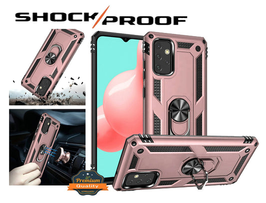 For Samsung Galaxy A22 5G Armor Hybrid Durable 360 Degree Rotatable Ring Stand Holder Kickstand 2in1 Fit Magnetic Car Mount Rose Gold Phone Case Cover
