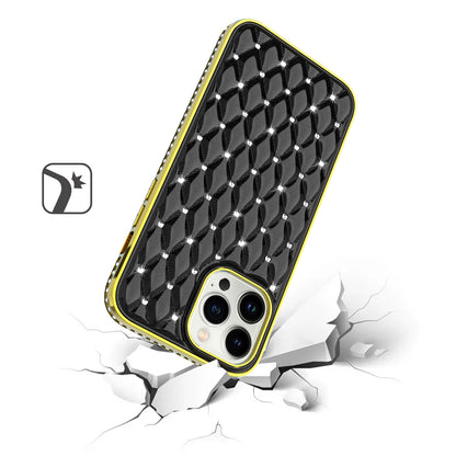 For Apple iPhone 13 Pro Max (6.7") Luxury Chrome Diamonds Rhinestone Thick Shiny Bling Protective Rubber Frame  Phone Case Cover