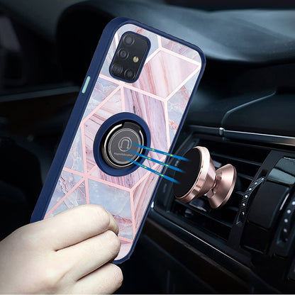For Samsung Galaxy A02S Unique Marble Design with Magnetic Ring Kickstand Holder Hybrid TPU Hard PC Armor Shockproof  Phone Case Cover