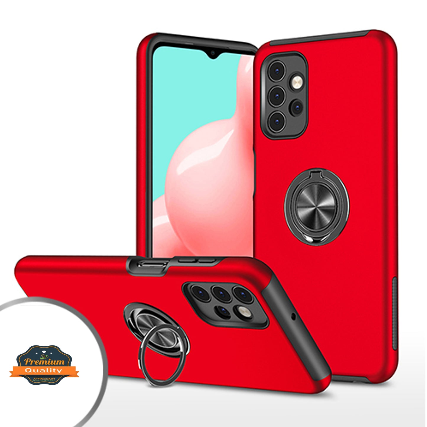 For Apple iPhone 14 (6.1") Rubber Hybrid 360° Ring Holder Stand Kickstand Fit Car Mount Shockproof Bumper Protection  Phone Case Cover