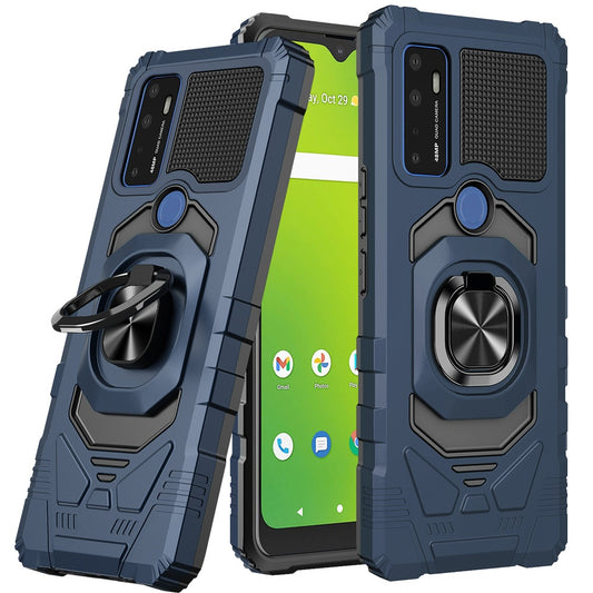 For Cricket Dream 5G Hybrid Dual Layer with Rotate Magnetic Ring Stand Holder Kickstand, Rugged Shockproof Anti-Scratch Blue Phone Case Cover