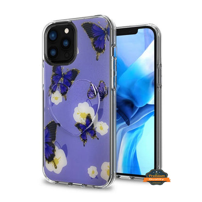 For Apple iPhone 13 /Pro Max Mini Elegant Pattern Design Bling Glitter Hybrid Cases with Ring Stand Pop Up Finger Holder Kickstand  Phone Case Cover