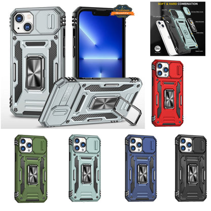 For Apple iPhone 14 /Plus Pro Max Kickstand & Slide Camera Lens Protection + 360° Rotate Ring Stand, Hybrid Shockproof  Phone Case Cover