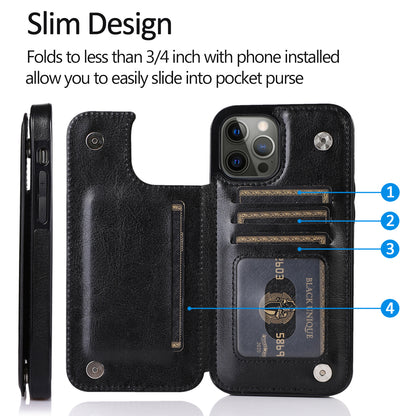 For Samsung Galaxy A02S PU Leather [Two Magnetic Clasp] [Card Slots] Stand Function Durable Shockproof Back Wallet Flip  Phone Case Cover
