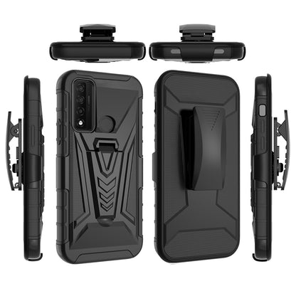 For TCL 20 XE Combo 3 in 1 Rugged Belt Clip Holster Heavy Duty Tuff Hybrid Armor Rugged Hard TPU Rubber with Kickstand Stand  Phone Case Cover