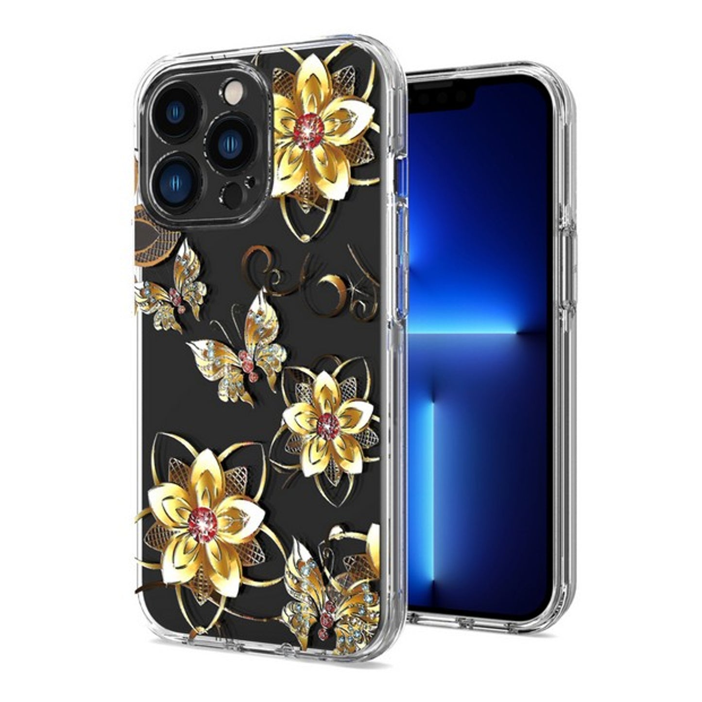 For Apple iPhone 13 / Pro Max Mini Hybrid Trendy Image Patterns Design Transparent Hard Back Shockproof TPU Rubber Protective  Phone Case Cover