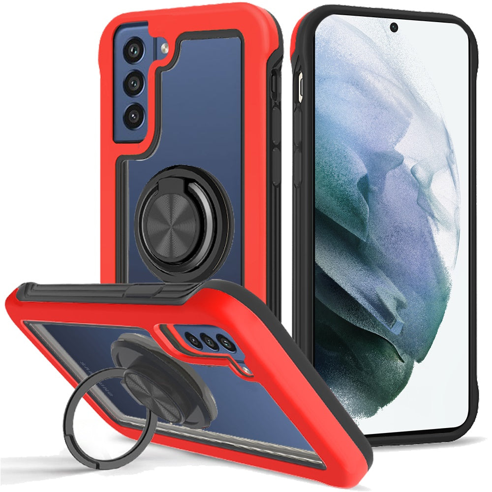 For Samsung Galaxy S22+ Plus Transparent Magnetic Ring Stand Hybrid with 360 Degree Rotation Kickstand Armor Bumper Defender  Phone Case Cover