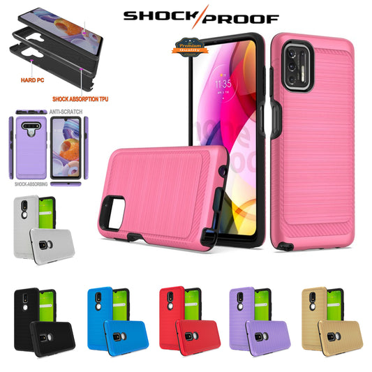 For AT&T Calypso Brushed Metal Texture Hybrid Dual Layer Defender TPU PC Rugged Shockproof Armor Carbon Fiber Design  Phone Case Cover