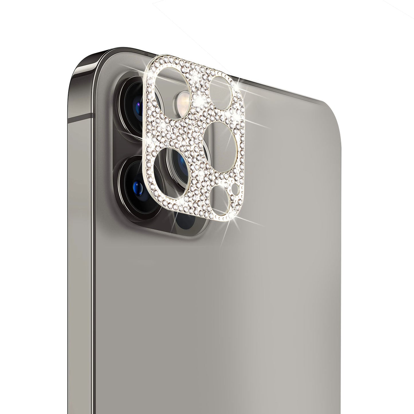 For Apple iPhone 14 Pro Max (6.7") Camera Lens Zinc Alloy With Diamond Bling Lens Protective Camera Decoration Silver Phone Case Cover