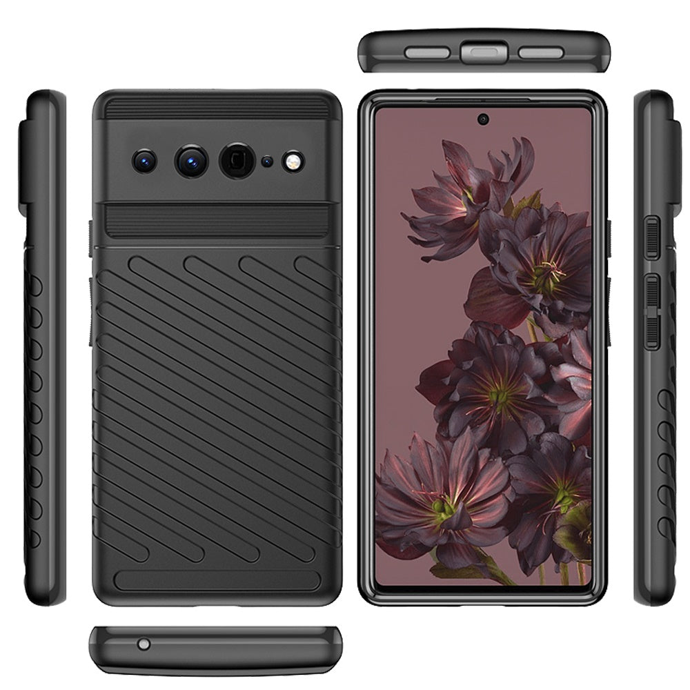 For Google Pixel 7 Pro Rugged Hybrid Hard Silicone Gel TPU Bumper Texture Shockproof Anti Slip Protective Stylish Slim Black Phone Case Cover