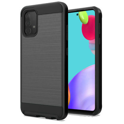 For Samsung Galaxy A03S Hybrid Rugged Brushed Metallic Design [Soft TPU + Hard PC] Dual Layer Shockproof Armor Impact  Phone Case Cover