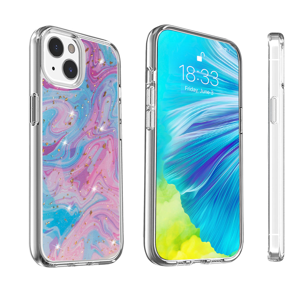 For Apple iPhone 14 /Plus Pro Max Fashion Marble Galaxy Design Pattern Bling Sparkle Hybrid Shockproof Rubber  Phone Case Cover