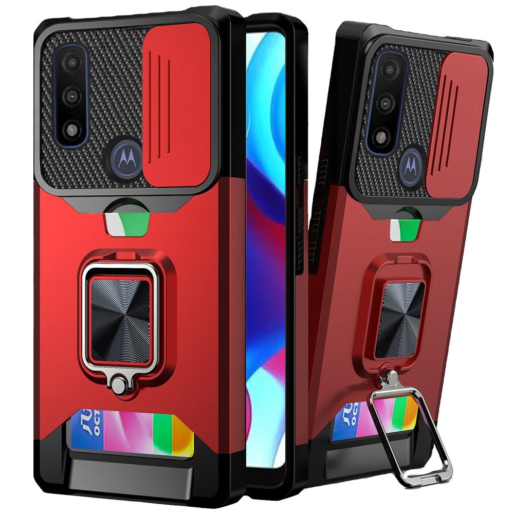 For Motorola Moto G Power 2022 Wallet Case with Ring Stand & Slide Camera Cover Credit Card Holder TPU Hard Shockproof  Phone Case Cover