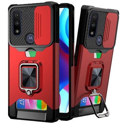 For Motorola Moto G Power 2022 Wallet Case with Ring Stand & Slide Camera Cover Credit Card Holder TPU Hard Shockproof  Phone Case Cover