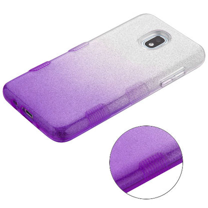 For Samsung Galaxy J3 V /J3 3rd Gen /Galaxy Express Prime 3 Glitter Stylish Design Hybrid Rubber TPU Hard PC Shockproof Armor Rugged Purple Silver Phone Case Cover