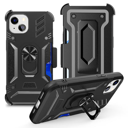 For Samsung Galaxy A23 5G Wallet Case with Invisible Credit Card Holder, 3 in 1 Combo Holster Clip and Ring Kickstand Black Phone Case Cover