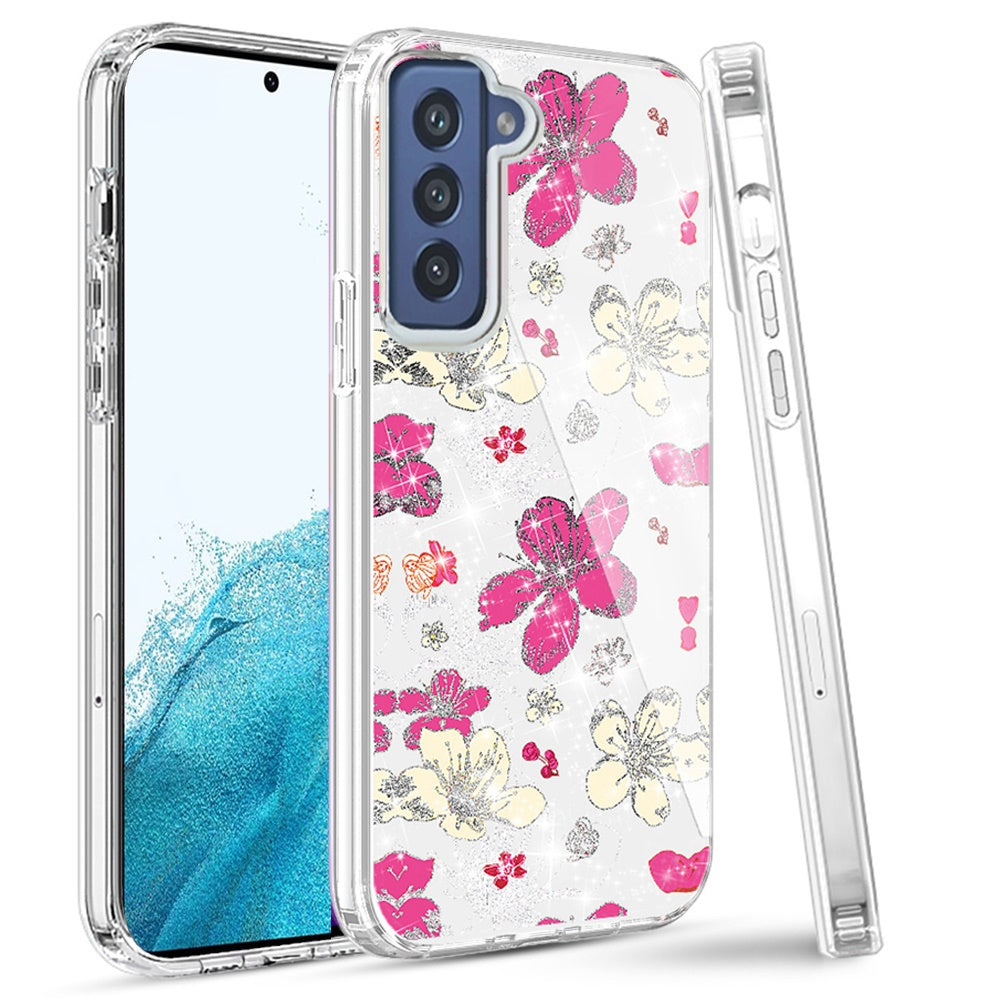 For iPhone 14 Pro (6.1") Beautiful Laser Clear Bling Glitter Design Pattern Hybrid Gummy Hard PC and TPU  Phone Case Cover