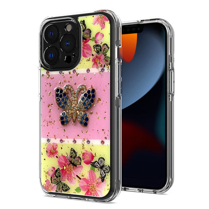 For Apple iPhone SE 3 (2022) SE/8/7 Glitter Sparkle Colorful Bling Flake 3D Ornament Butterfly Floral Epoxy Hybrid Shockproof  Phone Case Cover