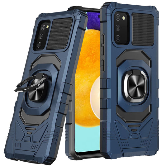 For Samsung Galaxy A03S Hybrid Dual Layer with Rotate Magnetic Ring Stand Holder Kickstand, Rugged Shockproof Protective Blue Phone Case Cover