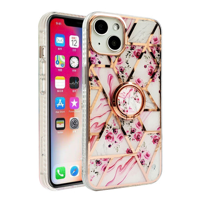 For Apple iPhone 14 Plus (6.7") Pattern Fashion Design Chromed Edge IMD with Ring Kickstand Hybrid Hard Back  Phone Case Cover