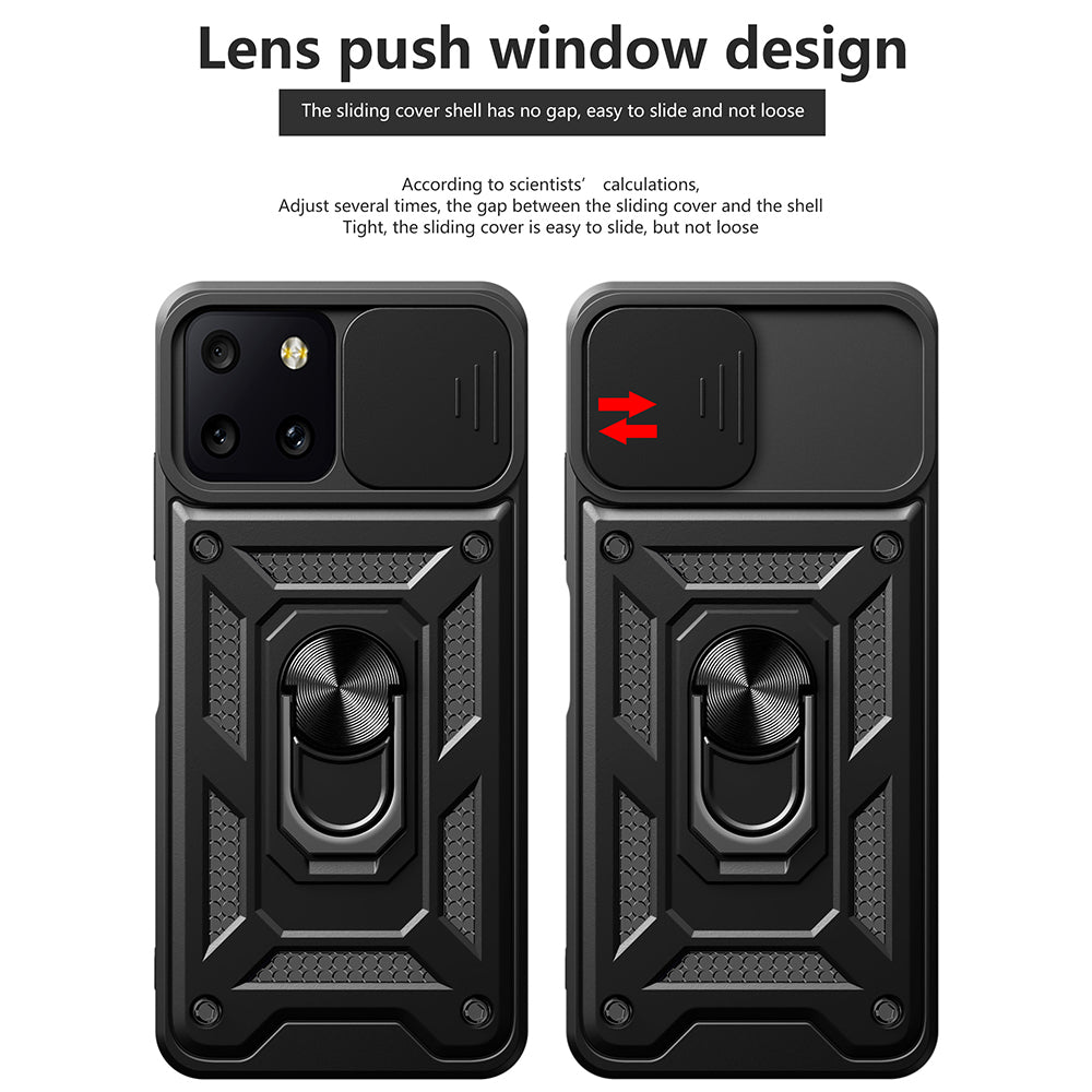 For T-Mobile Revvl 6 5G Hybrid Cases with Kickstand, Slide Camera Lens Protection + 360° Rotate Ring Stand Black Phone Case Cover