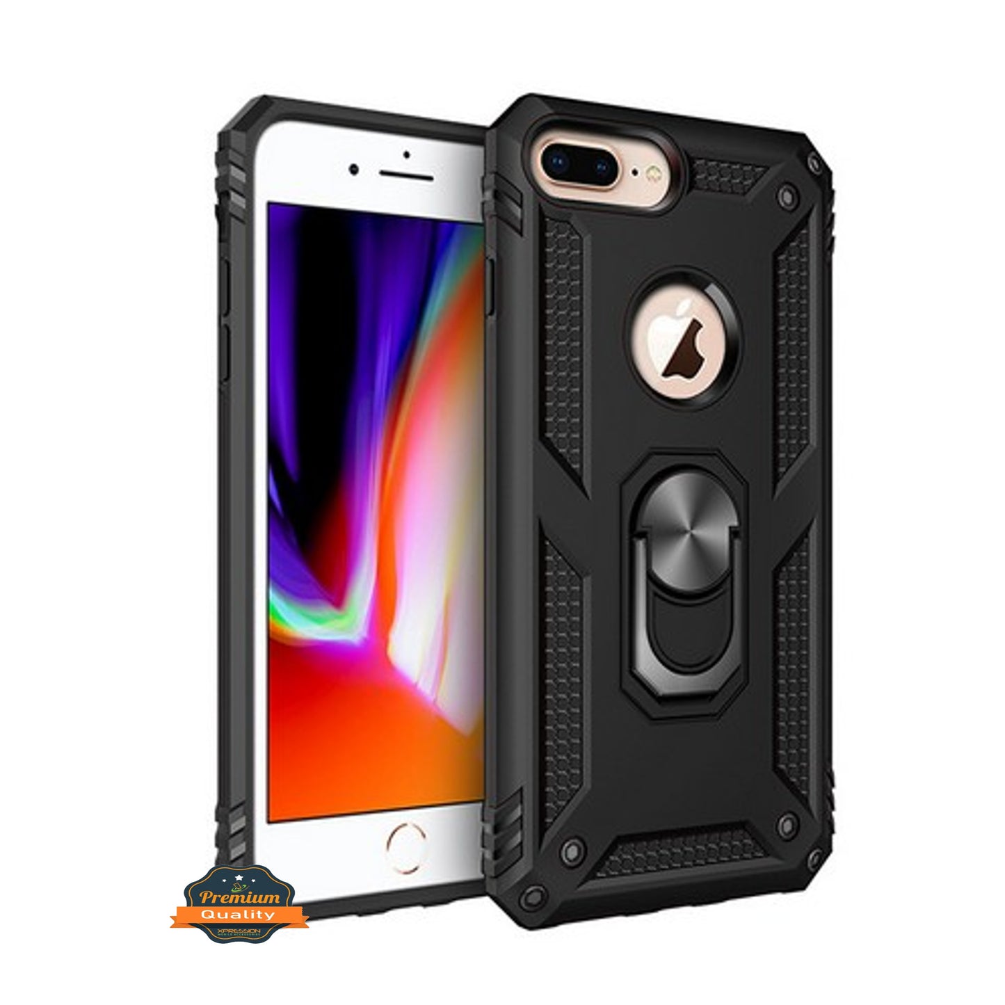 For Apple iPhone 8 Plus/7 Plus/6 6S Plus Hybrid Dual Layer PC + TPU with Ring Stand Metal Kickstand Heavy Duty Armor  Phone Case Cover